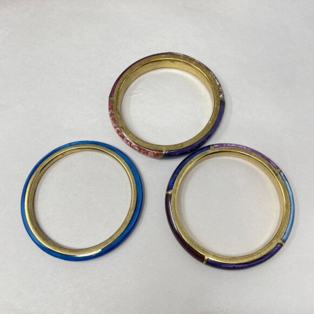 Enamel Bangle Bracelets Set Of 3 Colorblock Marbl… - image 8